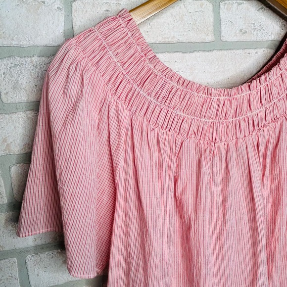 Pink and Peach Vertical Striped Off the Shoulder Blouse - Picture 5 of 6
